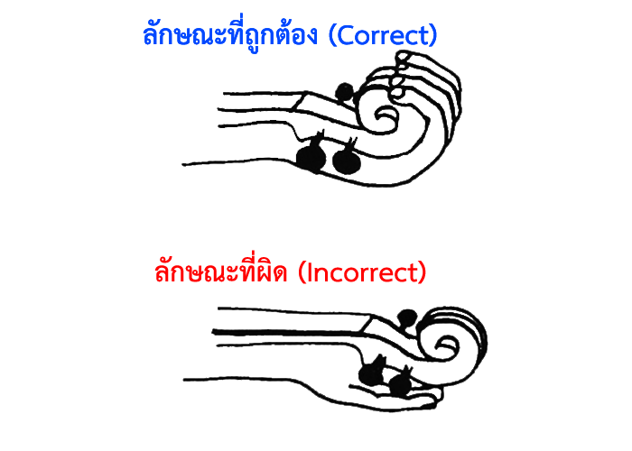 ลักษณะที่ถูกต้องและผิดของการจับส่วนหัวไวโอลิน
